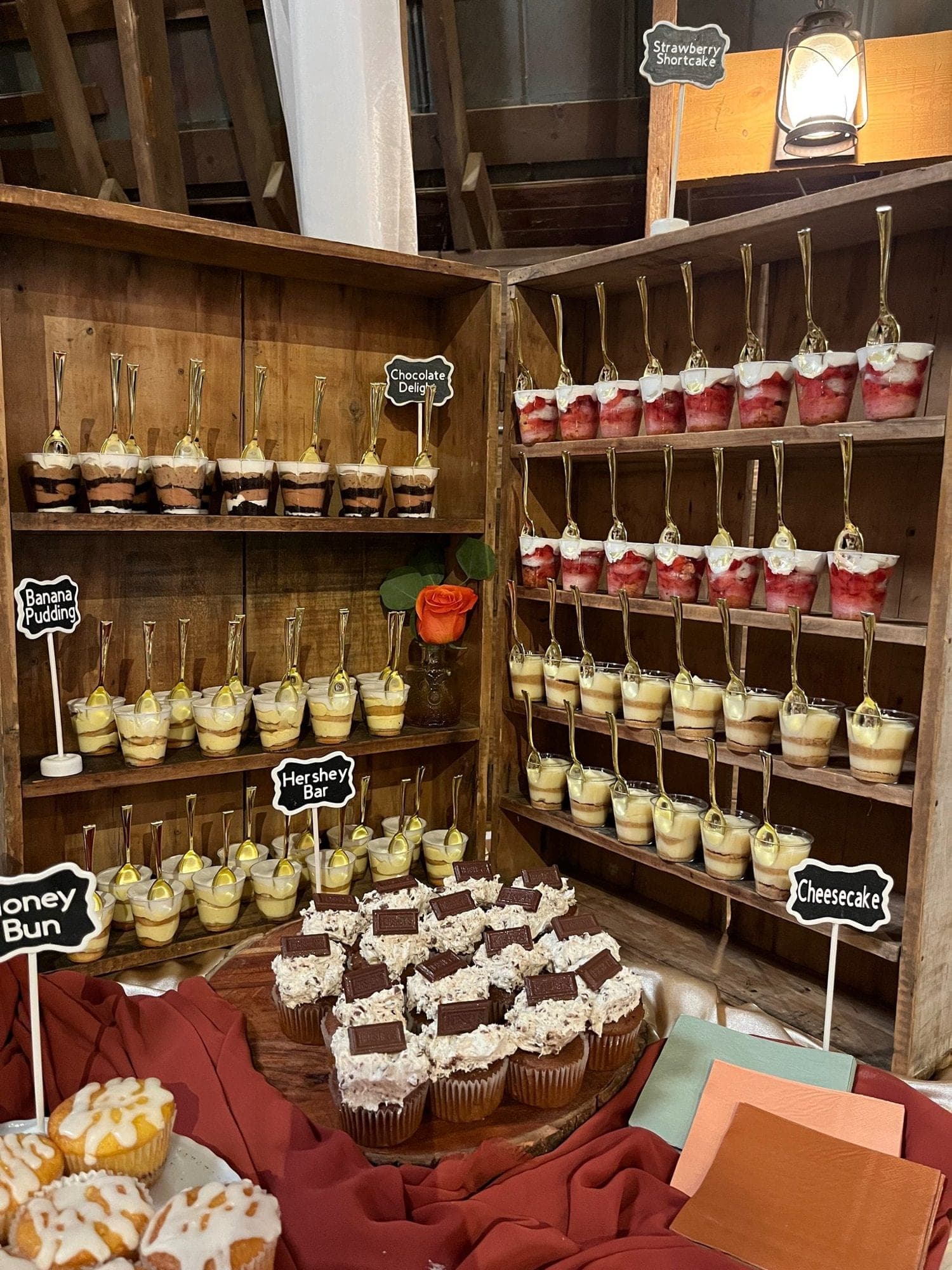 The cupcake display stocked with a dozen flavors