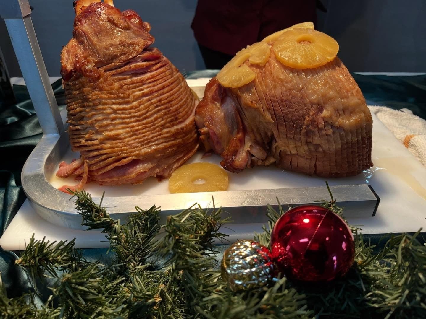 Pineapple-glazed ham at the carving station