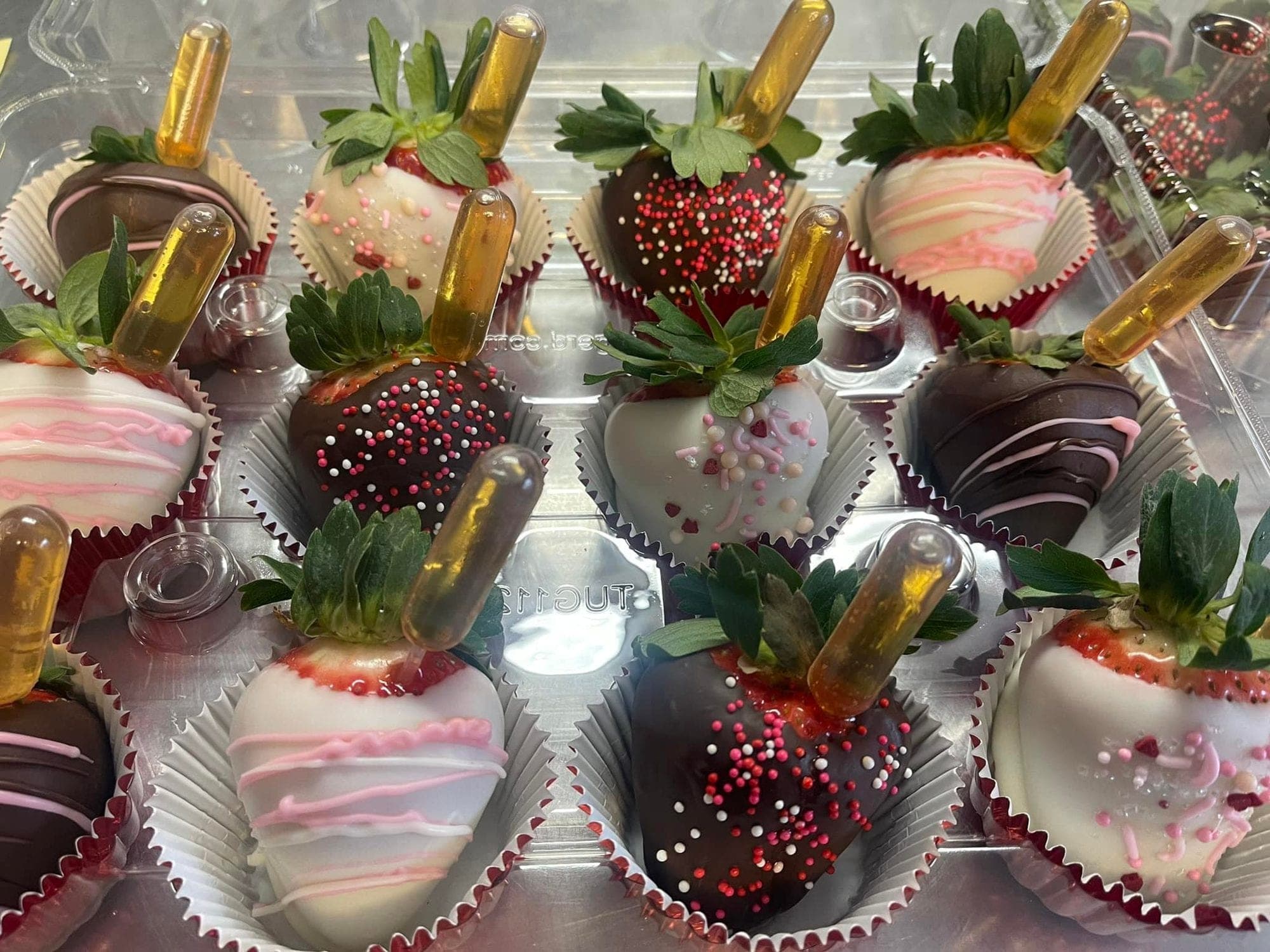 Champagne-topped chocolate-covered strawberries